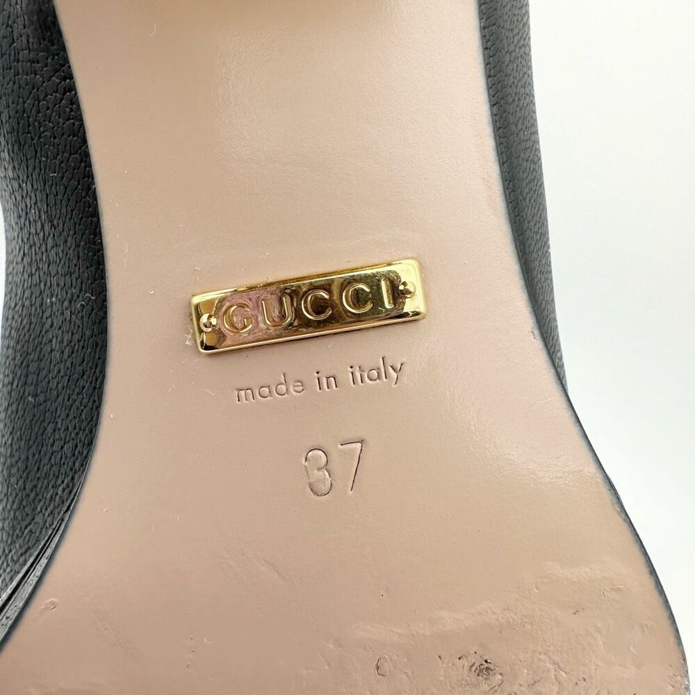 GUCCI Baby Bit Black Leather Boot Size 37 Mid Heel Bootie Square Toe Horsebit - Picture 10 of 12